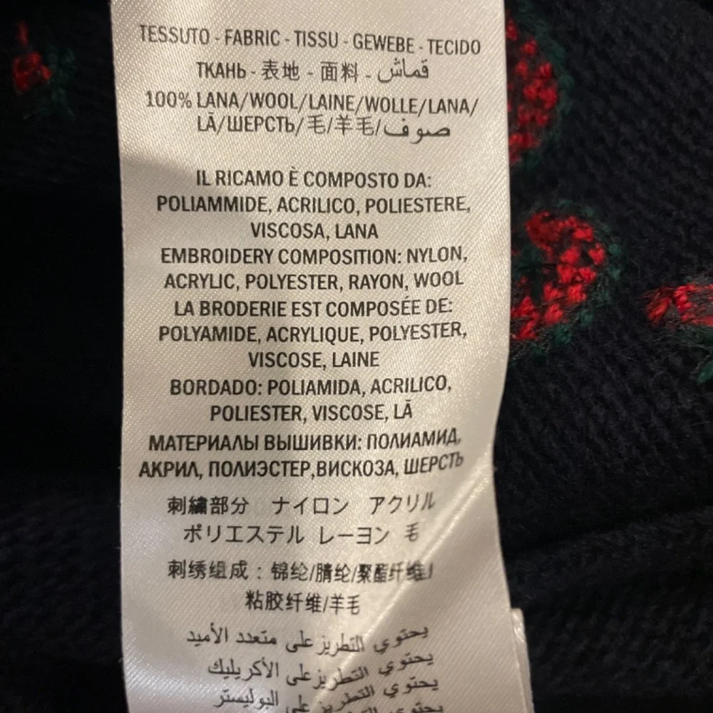 Gucci Navy Crewneck Sweater with Red Logo and Animal Patch